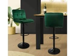 Discount ML-Design Barhocker 2Er Set aus Samt Grün Gepolsterter Barstuhl mit Rückenlehne