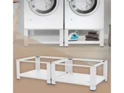 ML-Design Doppel Waschmaschinen Untergestell mit 2 Ablagen Weiß 128x54 cm Stahl< Waschmaschinen