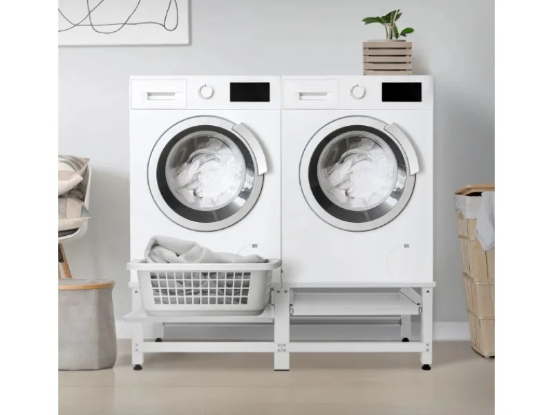 ML-Design Doppel Waschmaschinen-Untergestell 2 Ausziehbaren Ablagen Weiß Stahl< Waschmaschinen