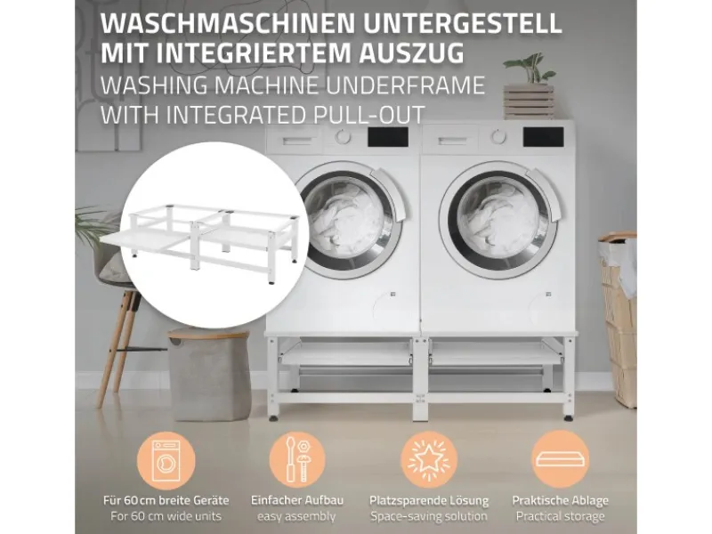 ML-Design Doppel Waschmaschinen-Untergestell 2 Ausziehbaren Ablagen Weiß Stahl< Waschmaschinen