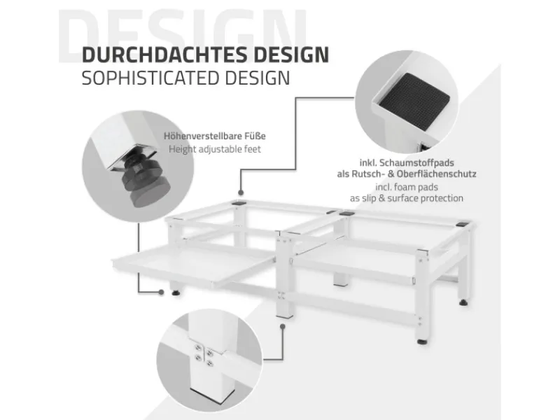 ML-Design Doppel Waschmaschinen-Untergestell 2 Ausziehbaren Ablagen Weiß Stahl< Waschmaschinen