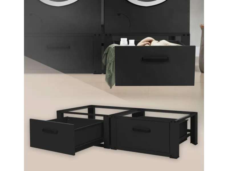 Discount ML-Design Doppel Waschmaschinen Untergestell Schubladen Schwarz 128x53,5x31,5cm