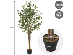 ML-Design Künstliche Eukalyptus 180cm Groß Kunstpflanze Naturholzstamm< Töpfe