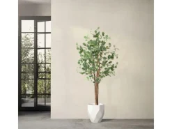 ML-Design Künstliche Eukalyptus 180cm Groß Kunstpflanze Naturholzstamm< Töpfe