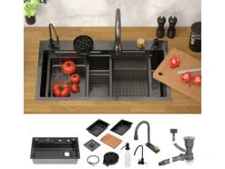 Clearance ML-Design Multifunktionale Spülbecken Edelstahl 80x46 cm Anthrazit Rechteckig