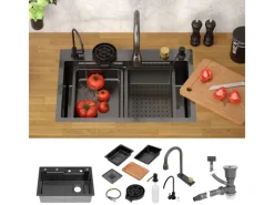 ML-Design Schneidebretter<Multifunktionale Spülbecken Edelstahl 68x46 cm Anthrazit Rechteckig