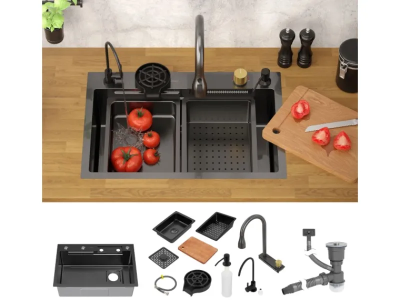 ML-Design Schneidebretter<Multifunktionale Spülbecken Edelstahl 68x46 cm Anthrazit Rechteckig