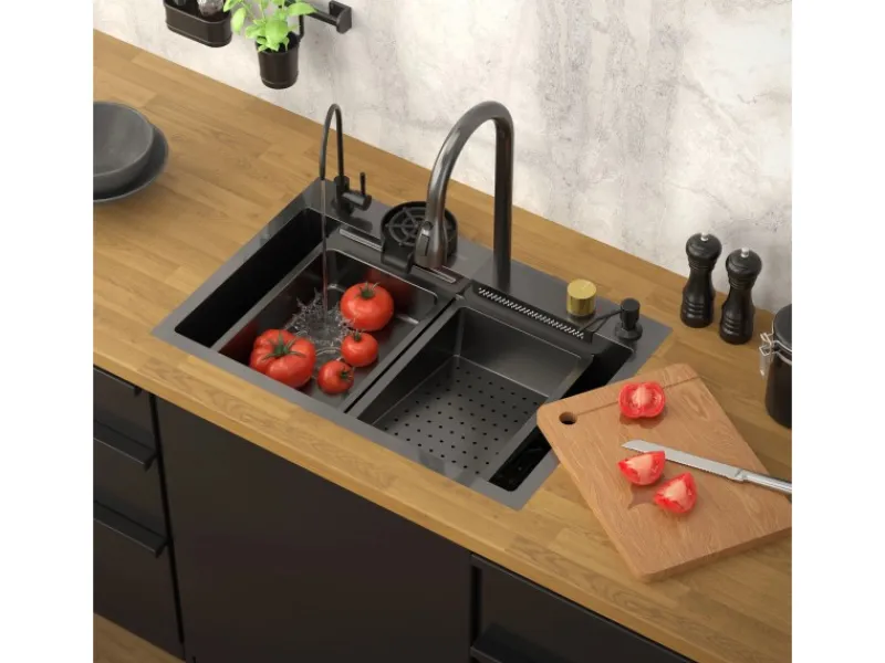 ML-Design Schneidebretter<Multifunktionale Spülbecken Edelstahl 68x46 cm Anthrazit Rechteckig