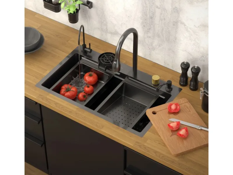 Sale ML-Design Multifunktionale Spülbecken Edelstahl 75x46 cm Anthrazit Rechteckig