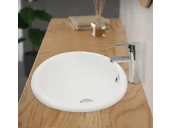 ML-Design Einhebelmischer<Waschbecken Keramik Weiß Glänzend 49x40,5 cm Oval und Ablaufgarnitur