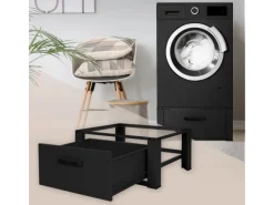 ML-Design Waschmaschinen Untergestell mit Schublade 63x54cm Stahl Schwarz 150kg< Waschmaschinen