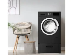 ML-Design Waschmaschinen Untergestell mit Schublade 63x54cm Stahl Schwarz 150kg< Waschmaschinen