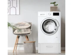 ML-Design Waschmaschinen Untergestell mit Schublade 63x54cm Stahl Weiß bis 150kg< Waschmaschinen