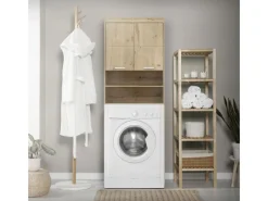 ML-Design Waschmaschinen<Waschmaschinenschrank mit 2 Türen 2 Offenen Fächern Eichenoptik