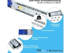 Outlet MS Beschläge Schubladenauszug 1 Paar SoftClose 550 mm 30 KG Schiene