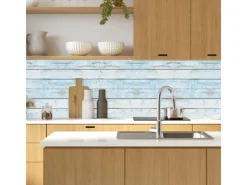 MySpotti Küchenrückwand Profix Cucina Wood Light 100 x 60 cm Hellblau-Weiß