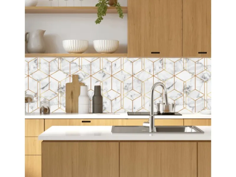 Discount MySpotti Küchenrückwand Profix Cucina Nicole 160 x 60 cm Weiß-Gold
