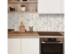 Discount MySpotti Küchenrückwand Profix Cucina Nicole 160 x 60 cm Weiß-Gold