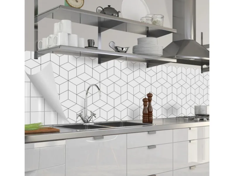 Myspotti Küchenrückwandfolie Hexagon Selbstklebend 280 cm x 60 cm Weiß< Küchenrückwände