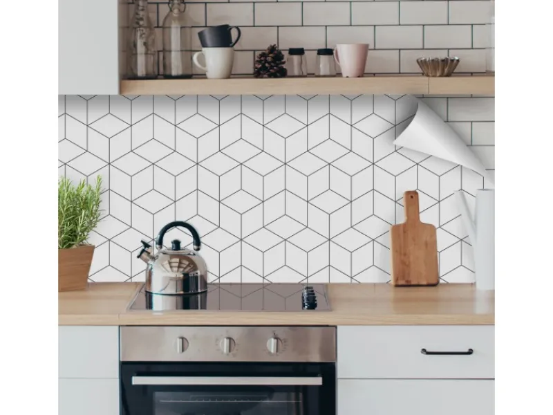 Myspotti Küchenrückwandfolie Hexagon Selbstklebend 220 cm x 60 cm Weiß
