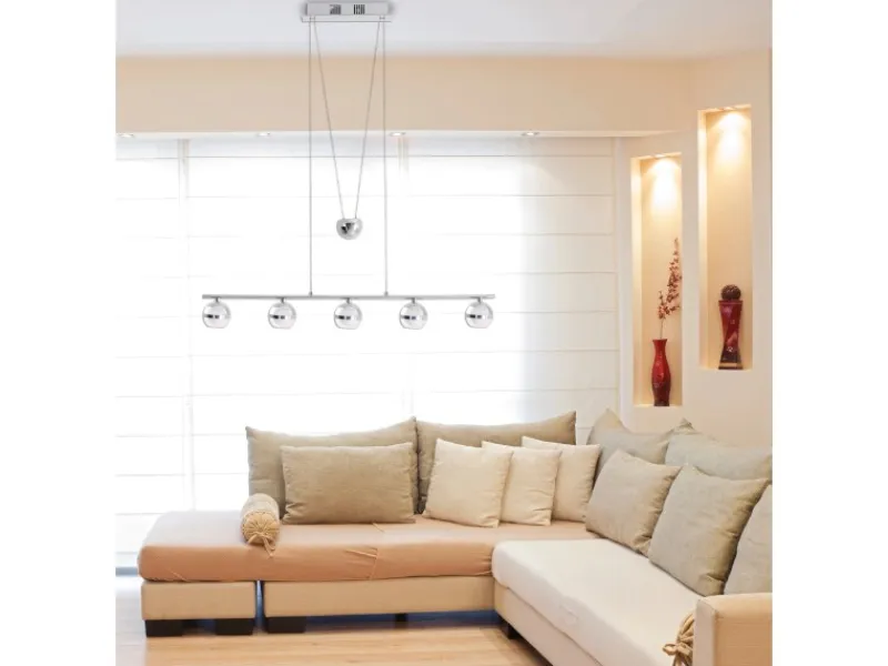 Discount Näve LED-Gegenzug-Pendelleuchte Sphere Chrome 150 cm x 90 cm x 7 cm