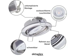 Kücheninseln<Oktaplex 12er Set LED Deckenspot Dijon inkl. LED Modul Warmweiß 2700K 4,8W Chrom 380lm LED Einbaustrahler Schwenkbar