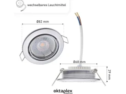 Kücheninseln<Oktaplex 12er Set LED Deckenspot Dijon inkl. LED Modul Warmweiß 2700K 4,8W Chrom 380lm LED Einbaustrahler Schwenkbar