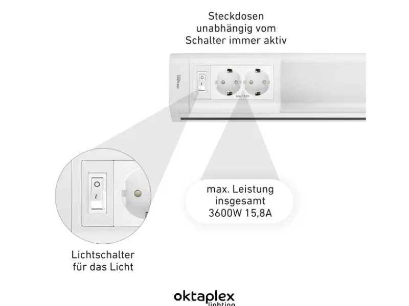 Einbauküchen<Oktaplex Talin 2er Set Unterbauleuchte Küche 76cm mit Steckdose Küchenbeleuchtung Warmweiß 3000K