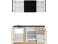 Optifit Miniküchen|Kühlschränke<Bari407/Livorno290 Miniküche 150 cm Rostrot / Wildeiche Nachbildung