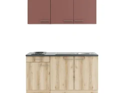 Optifit Miniküchen|Kochfelder<Bari407/Livorno290 Miniküche 150 cm Rostrot / Wildeiche Nachbildung