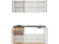 Optifit Miniküchen|Kochfelder<Bari407/Livorno290 Miniküche 150 cm Rostrot / Wildeiche Nachbildung