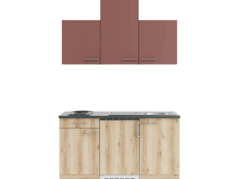 Sale Optifit Bari407/Livorno290 Miniküche 150 cm Rostrot / Wildeiche Nachbildung