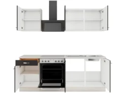 Outlet Optifit Faro220 Küchenzeile 210 cm ohne E-Geräte Anthrazit