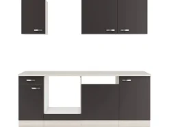 Optifit Faro220 Küchenzeile 210 cm ohne E-Geräte Anthrazit< Kochfelder|Küchenschränke