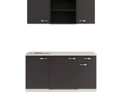 Optifit Miniküchen|Kühlschränke<Faro220 Miniküche 150 cm Anthrazit