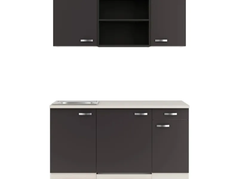 Optifit Miniküchen|Kühlschränke<Faro220 Miniküche 150 cm Anthrazit