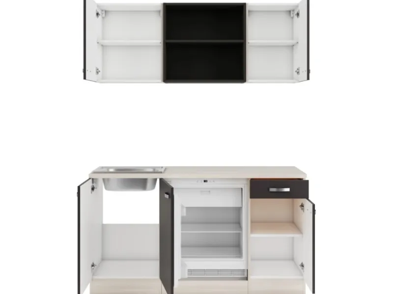 Optifit Miniküchen|Kühlschränke<Faro220 Miniküche 150 cm Anthrazit