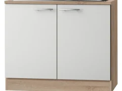 New Optifit Küchen-Spülenunterschrank Dakar286 100 cm x 84,8 cm x 60 cm Weiß-Eiche