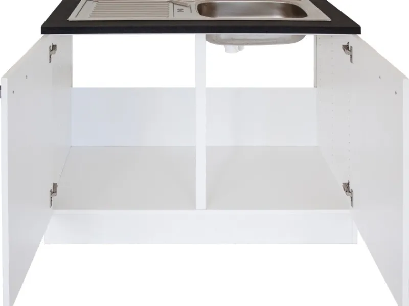 Optifit Küchenschränke<Küchen-Spülenunterschrank mit Einbauspüle Salo214 100cmx84,8cmx60cm Weiß