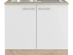 Optifit Küchen-Spülenunterschrank Dakar286 100 cm Weiß Seidenglanz< Küchenschränke