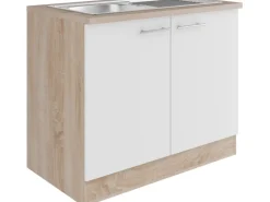 Optifit Küchen-Spülenunterschrank Dakar286 100 cm Weiß Seidenglanz< Küchenschränke