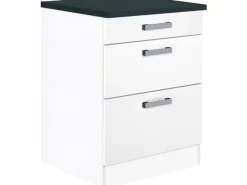 Clearance Optifit Küchen-Unterschrank mit 3 Auszügen Salo214 60 cm x 84,8 cm x 60 cm Weiß