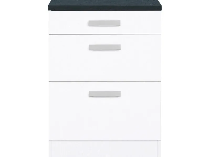 Clearance Optifit Küchen-Unterschrank mit 3 Auszügen Salo214 60 cm x 84,8 cm x 60 cm Weiß