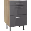 Optifit Küchen-Unterschrank mit 3 Auszügen Jonte984 50 cm Anthrazit-Wildeiche< Küchenschränke