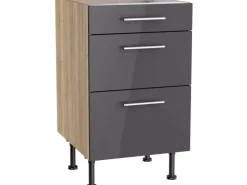 Optifit Küchen-Unterschrank mit 3 Auszügen Jonte984 50 cm Anthrazit-Wildeiche< Küchenschränke