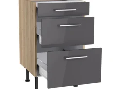 Optifit Küchen-Unterschrank mit 3 Auszügen Jonte984 50 cm Anthrazit-Wildeiche< Küchenschränke