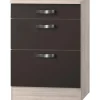 Optifit Küchen-Unterschrank mit 3 Auszügen Faro220 60 cm Anthrazit-Braun< Küchenschränke