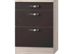 Optifit Küchen-Unterschrank mit 3 Auszügen Faro220 60 cm Anthrazit-Braun< Küchenschränke