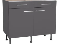 Optifit Küchen-Unterschrank Ingvar420 100 cm x 87 cm x 58,4 cm Anthrazit Matt< Küchenschränke