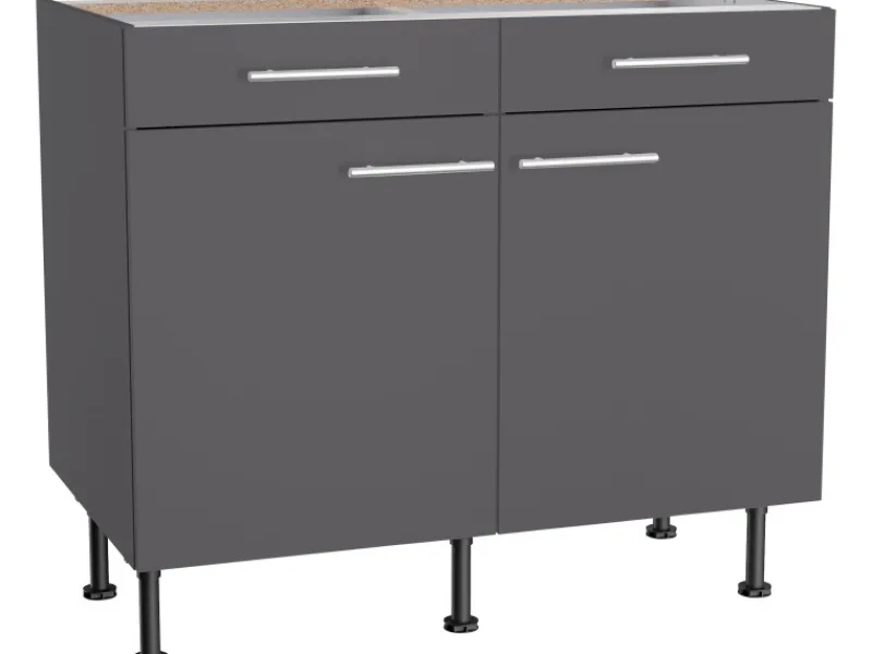 Optifit Küchen-Unterschrank Ingvar420 100 cm x 87 cm x 58,4 cm Anthrazit Matt< Küchenschränke